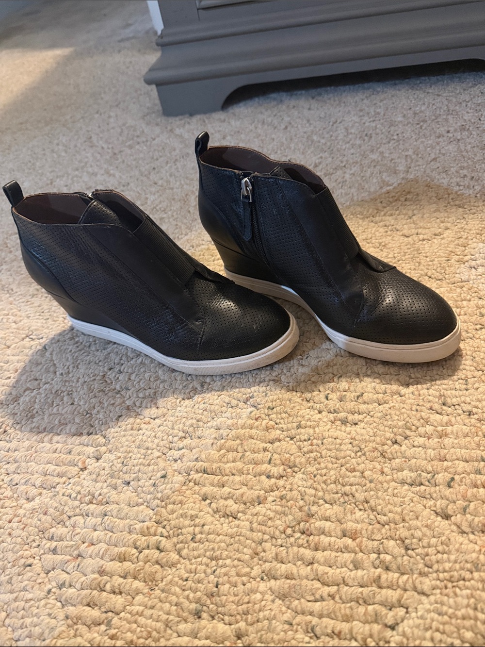 Paolo Black Wedge Ankle Sneakers with White Trim